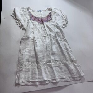 Stella Rosa Tunic Top Womens Small White Linen Embroidered Tassel Trim Boho